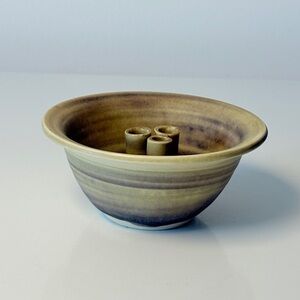 Studio Pottery Ikebana Vase Flower Frog Floral Arranging Bowl Artist Signed